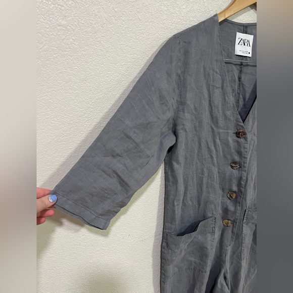NEW condition ZARA LILLIAN GREY LINEN OVERSIZED JUMPSUIT S - Picture 6 of 12